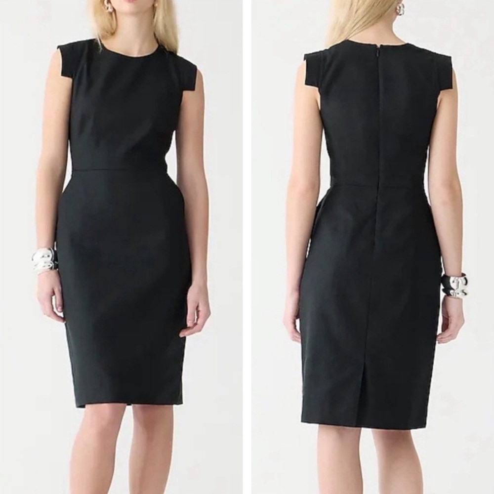 J Crew Size 2P Resume Dress Sheath Office Career Black Wool Blend Pockets
